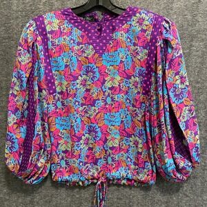 Vintage Diane Freis Top Women M Floral 80s Georgette Balloon Sleeve Shoulder Pad